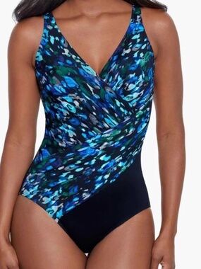 NWT MiracleSuit One Piece Black and Blue Slimming Swimsuit